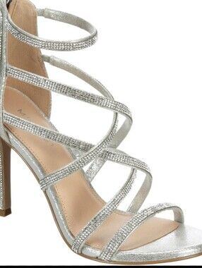 MARIPE POINTED TOE SILVER STRAPPY CRYSRAL HIGH HEEL WOMENS RHINESTONE SANDAL